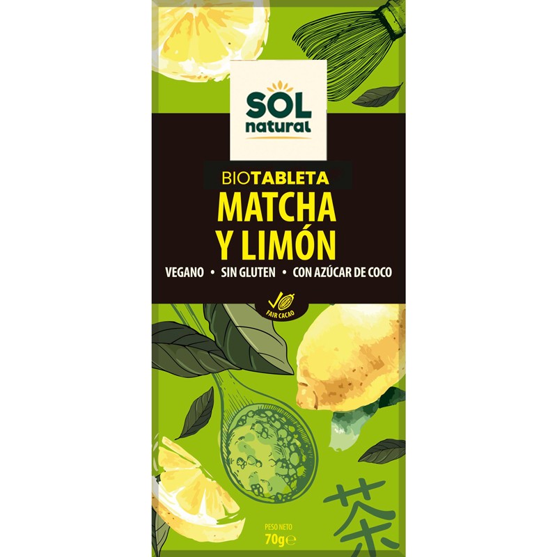Sol Natural Tableta chocolate matcha-limon bio 70g Sol Natural
