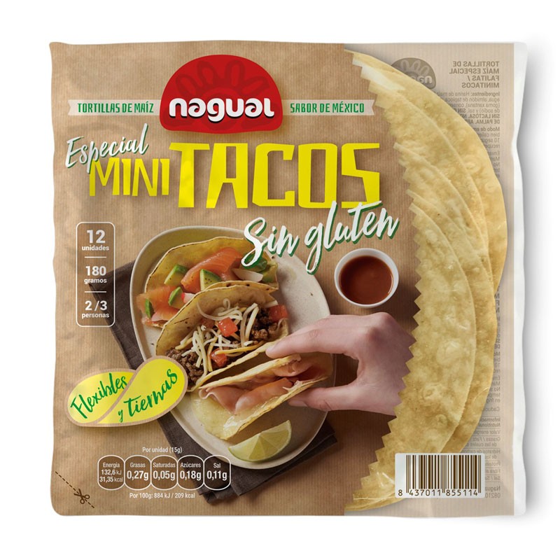 Nagual Tortilla de maiz especial Mini Tacos sin gluten 200g Nagual