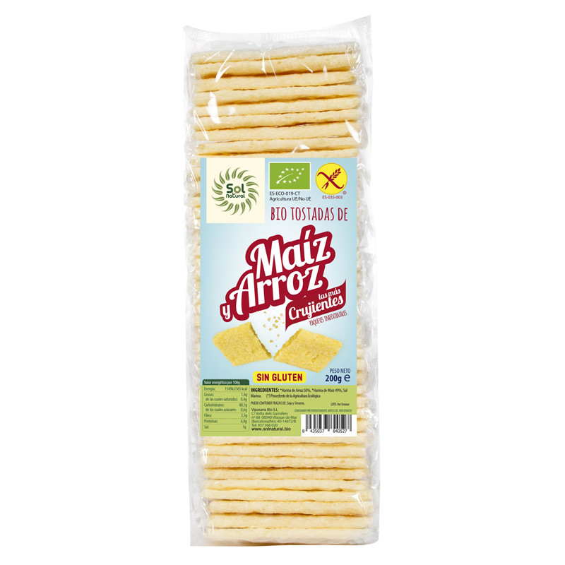 Sol Natural Tostadas de maiz y arroz sin gluten bio 200g Sol Natural