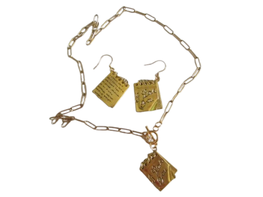 Conjunto collar y pendientes '' I Love You''