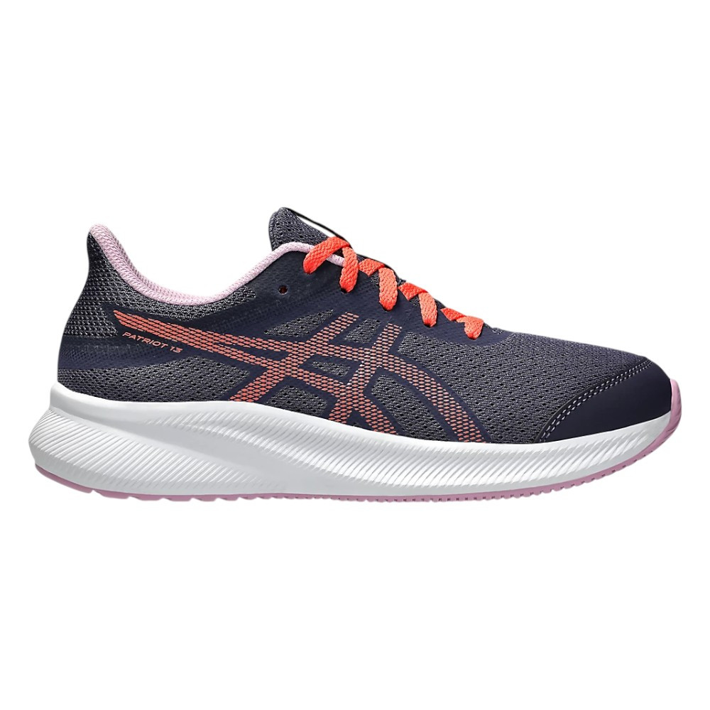 Imagen ZAPATILLAS ASICS PATRIOT 13 GS GRIS INDIGO FOT PAPAYA 1014A267-501 RUNNING NIÑO NIÑA