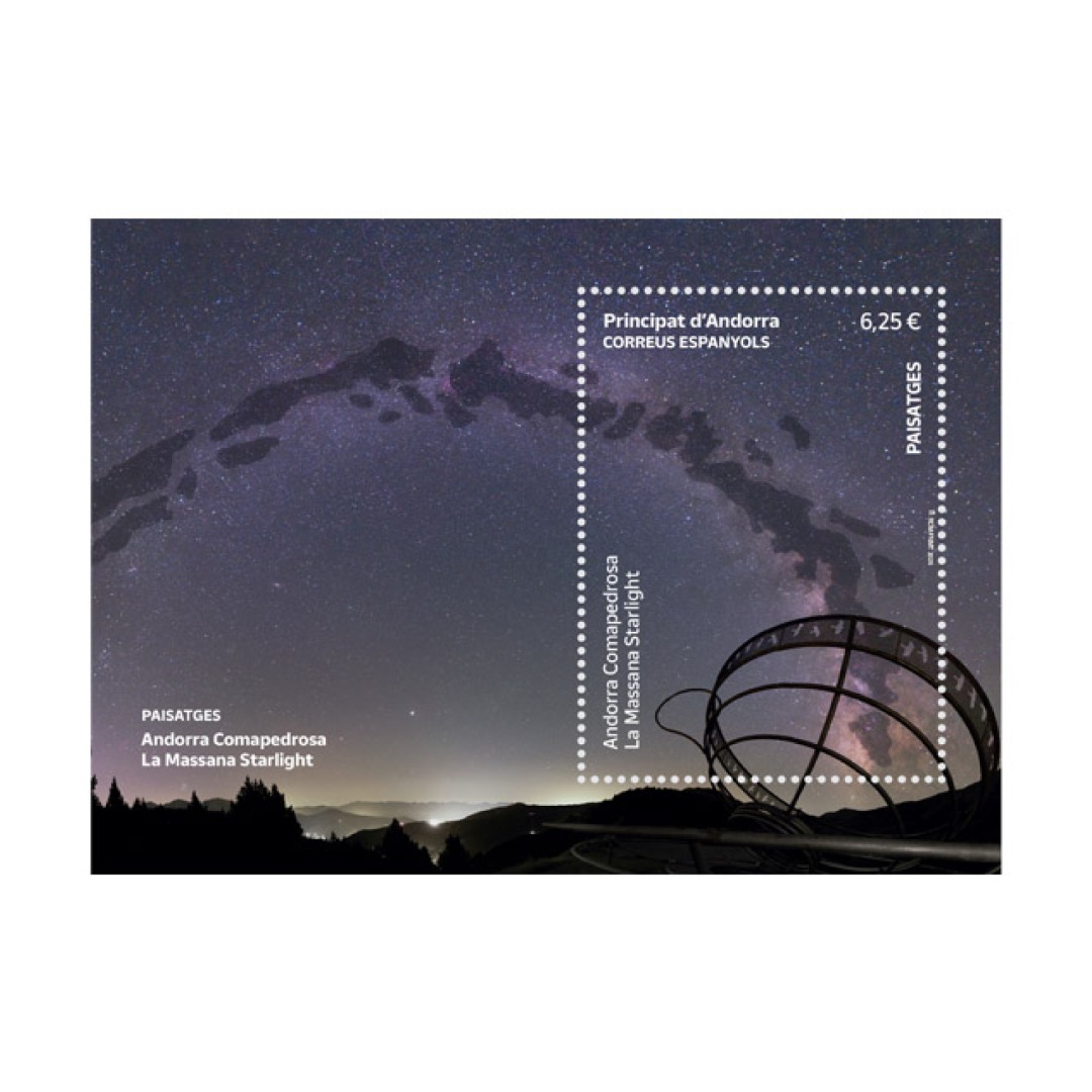 Hoja bloque sello Paisatges. Andorra Comapedrosa. La Massana Starlight