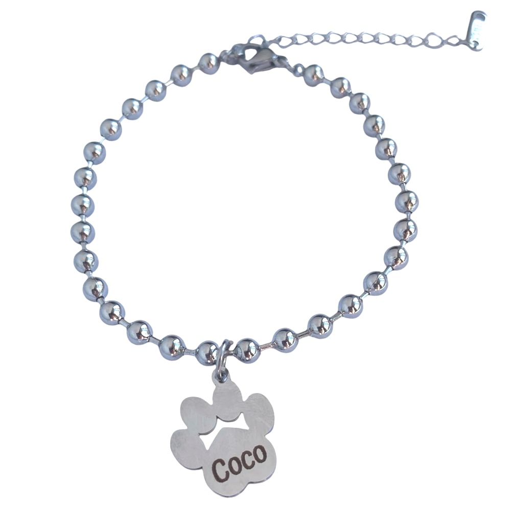 Pulsera Personalizada de Acero Inoxidable con Huella de Mascota y Nombre