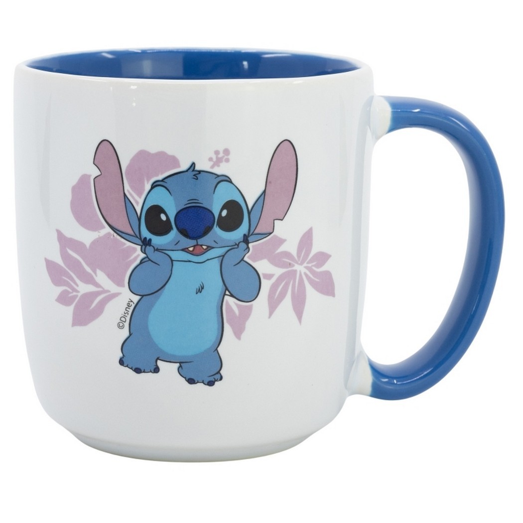 Taza Mug Cerámica Disney Stitch Azul Flores 380 ml
