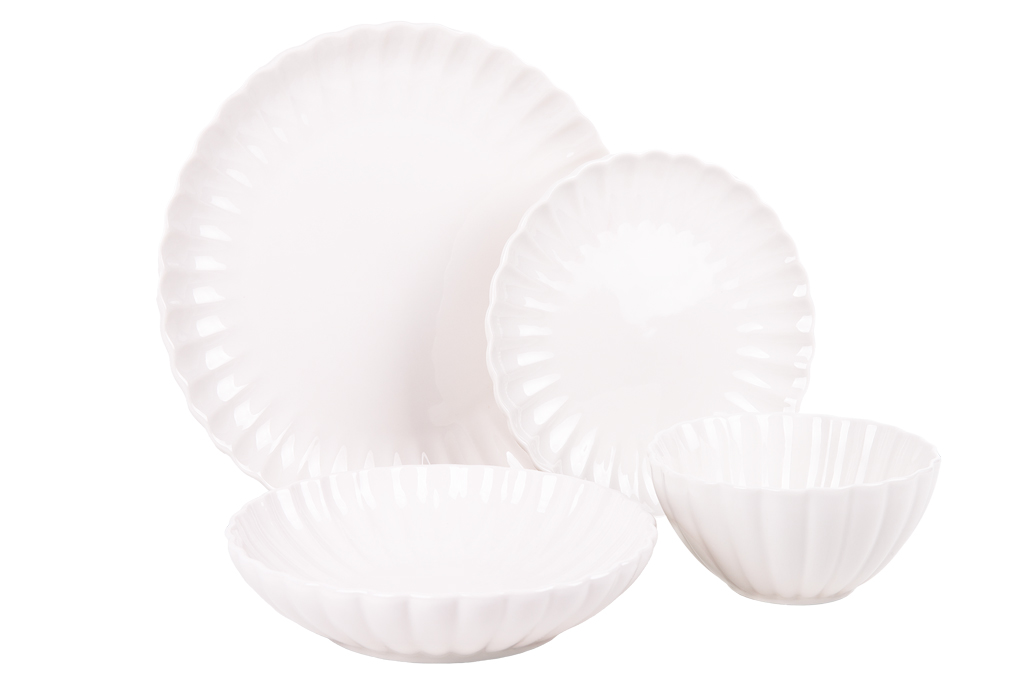 Cofan Vajilla de porcelana esmaltada - Juego de 16 piezas Color blanco