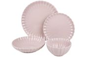 miniatura Cofan Vajilla de porcelana esmaltada en color rosa nude - Juego de 16 piezas Diseño en relieve