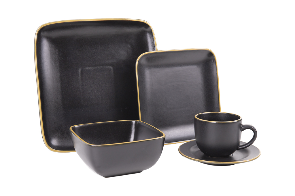 Vajilla negra de cerámica cuadrada y con borde vintage Juego de 20 piezas 1