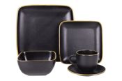 miniatura Vajilla negra de cerámica cuadrada y con borde vintage Juego de 20 piezas 2