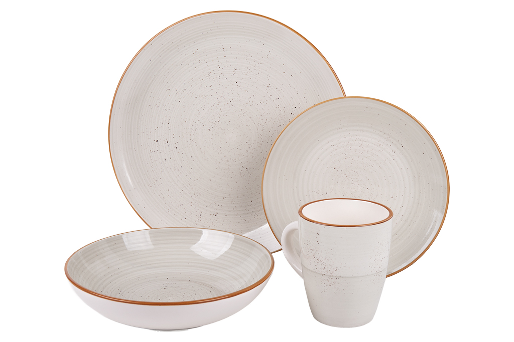 Vajilla de cerámica pintada a mano en color beige Juego de 16 piezas 1