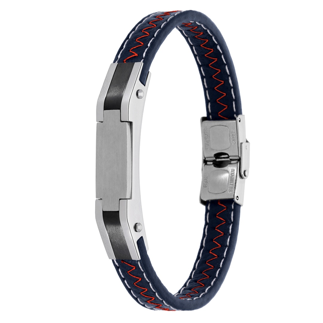 Pulsera hombre Herois acero y piel Azul