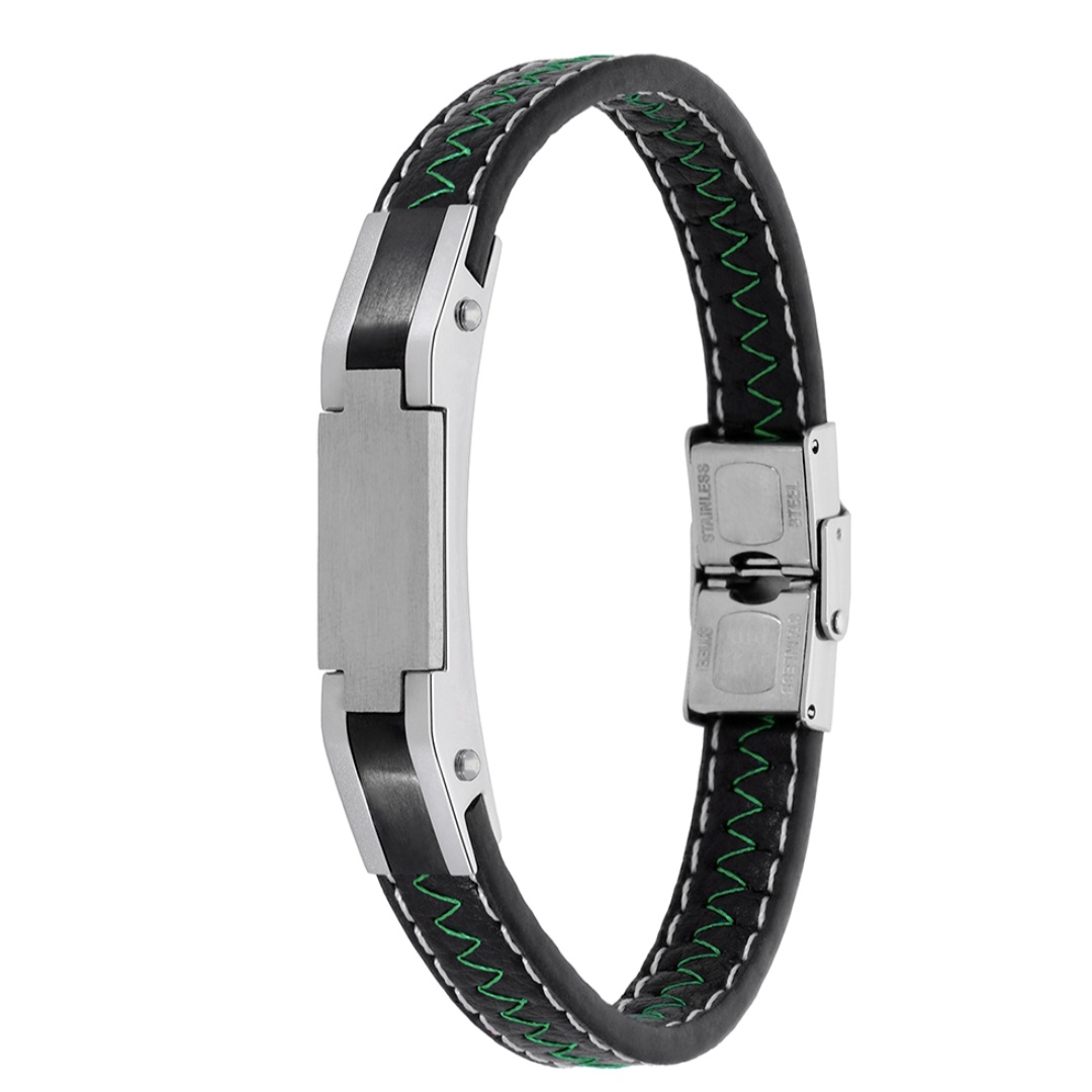 Pulsera hombre Herois acero y piel Verde