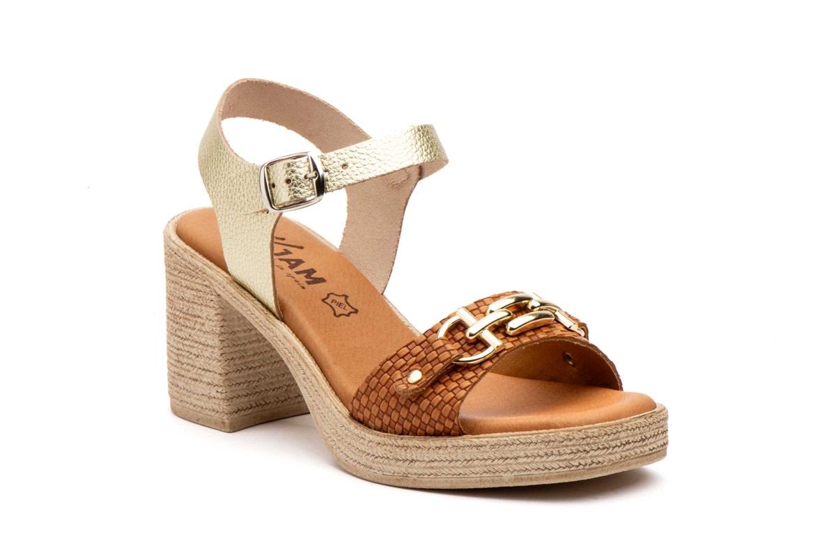 Sandalias Mujer Piel Platino Tacón - Tallas  35 a la 41