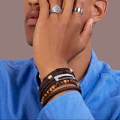 miniatura Pulsera hombre Gizon piel marrón y cordón marrón y beige 2