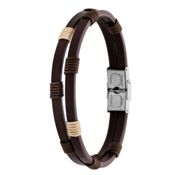 miniatura Pulsera hombre Gizon piel marrón y cordón marrón y beige 1