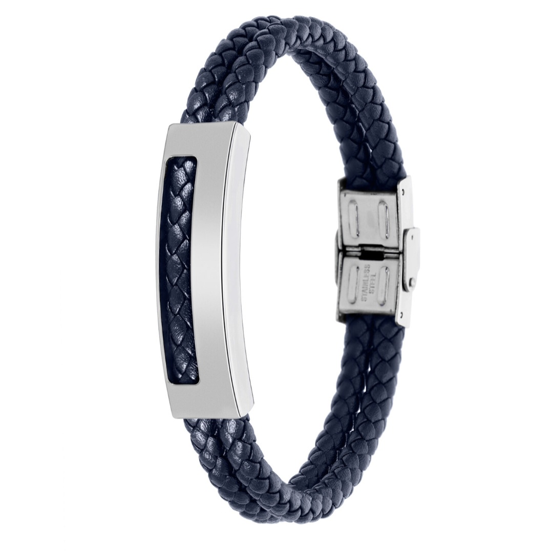 Pulsera hombre Mann acero y piel azul