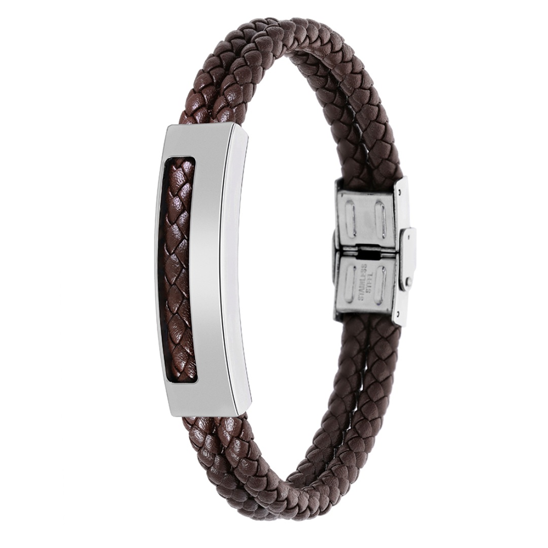 Pulsera hombre Mann acero y piel marrón 1
