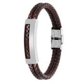 miniatura Pulsera hombre Mann acero y piel marrón 1