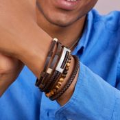 miniatura Pulsera hombre Mann acero y piel marrón 3