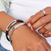 miniatura Pulsera hombre Mann acero y piel negra 2