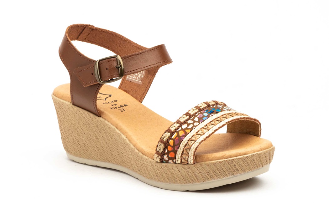 Sandalias Mujer Piel Cuero Yute Cuña Gel - Tallas 35 a la 41