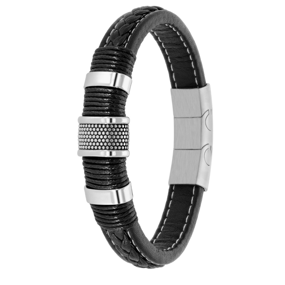 Pulsera hombre Muski acero y piel