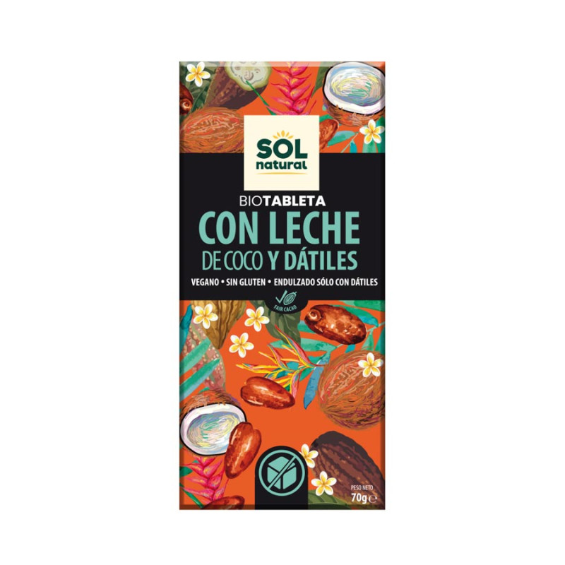 Sol Natural Tableta chocolate con leche, coco y datiles Bio 70g Sol Natural
