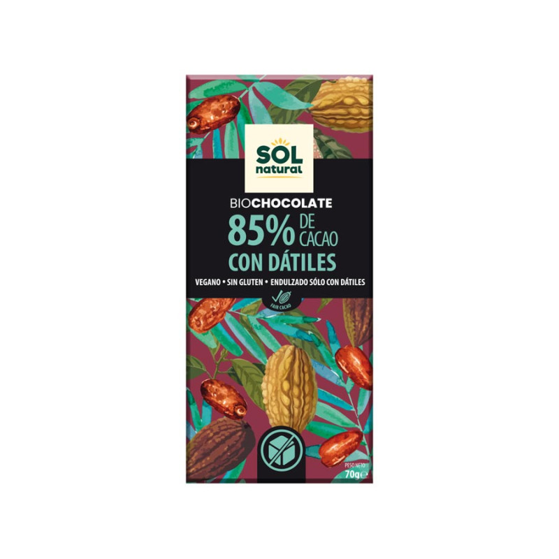 Sol Natural Tableta chocolate negro 85% con datiles Bio 70g Sol Natural