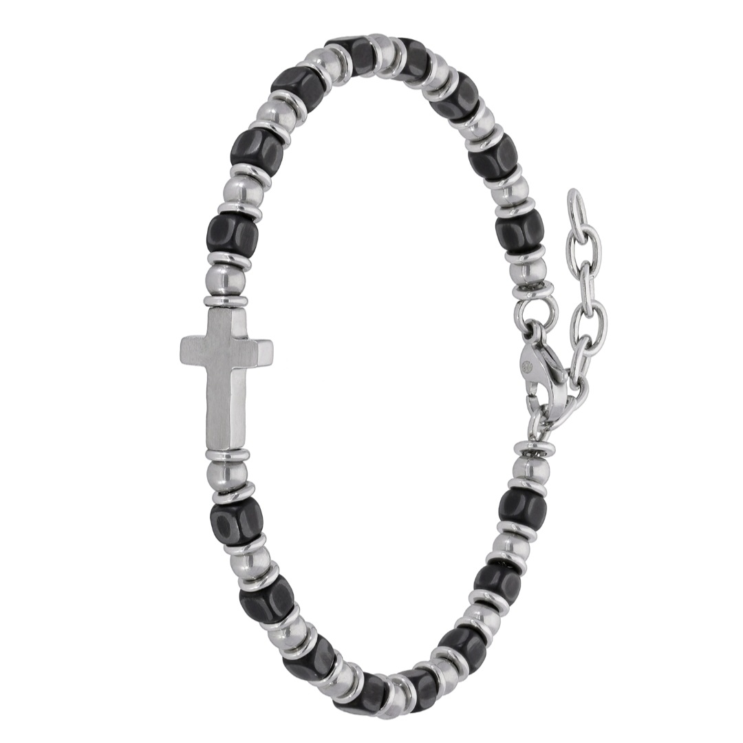 Pulsera hombre Omo acero negro y cruz 1