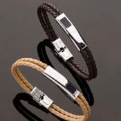 miniatura Pulsera hombre Lelaki acero y piel 2