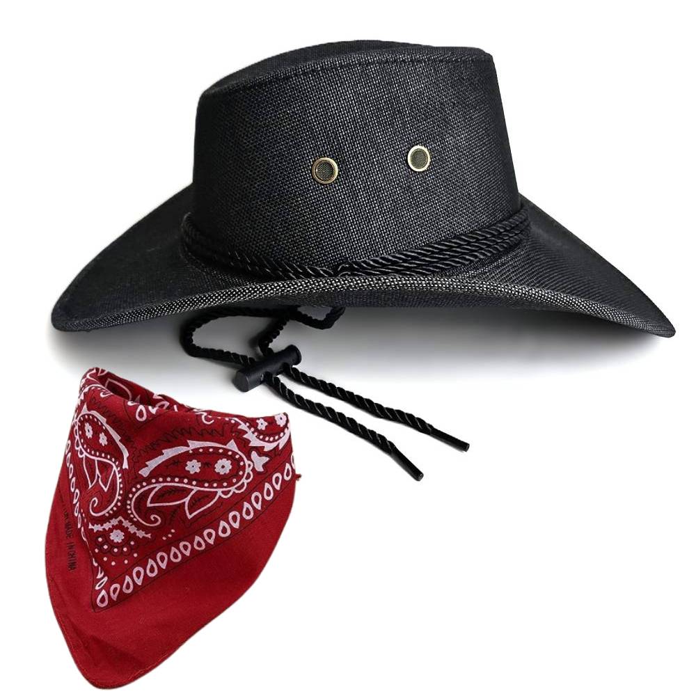 Sombrero Vaquero y Bandana Cowboy Western Negro Ajustable 58-59cm 1