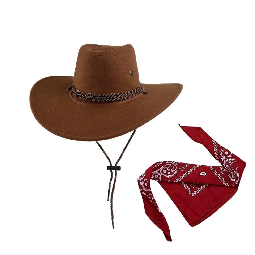 Sombrero Vaquero y Bandana Cowboy Western Fieltro de lana Marrón 58-59cm 1