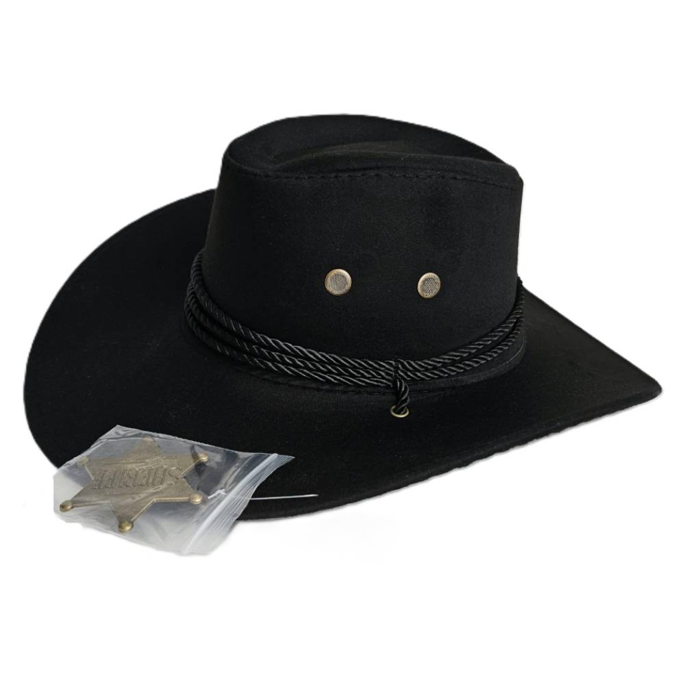 Sombrero Vaquero Cowboy con Estrella Sheriff Western para Adulto Unisex Negro