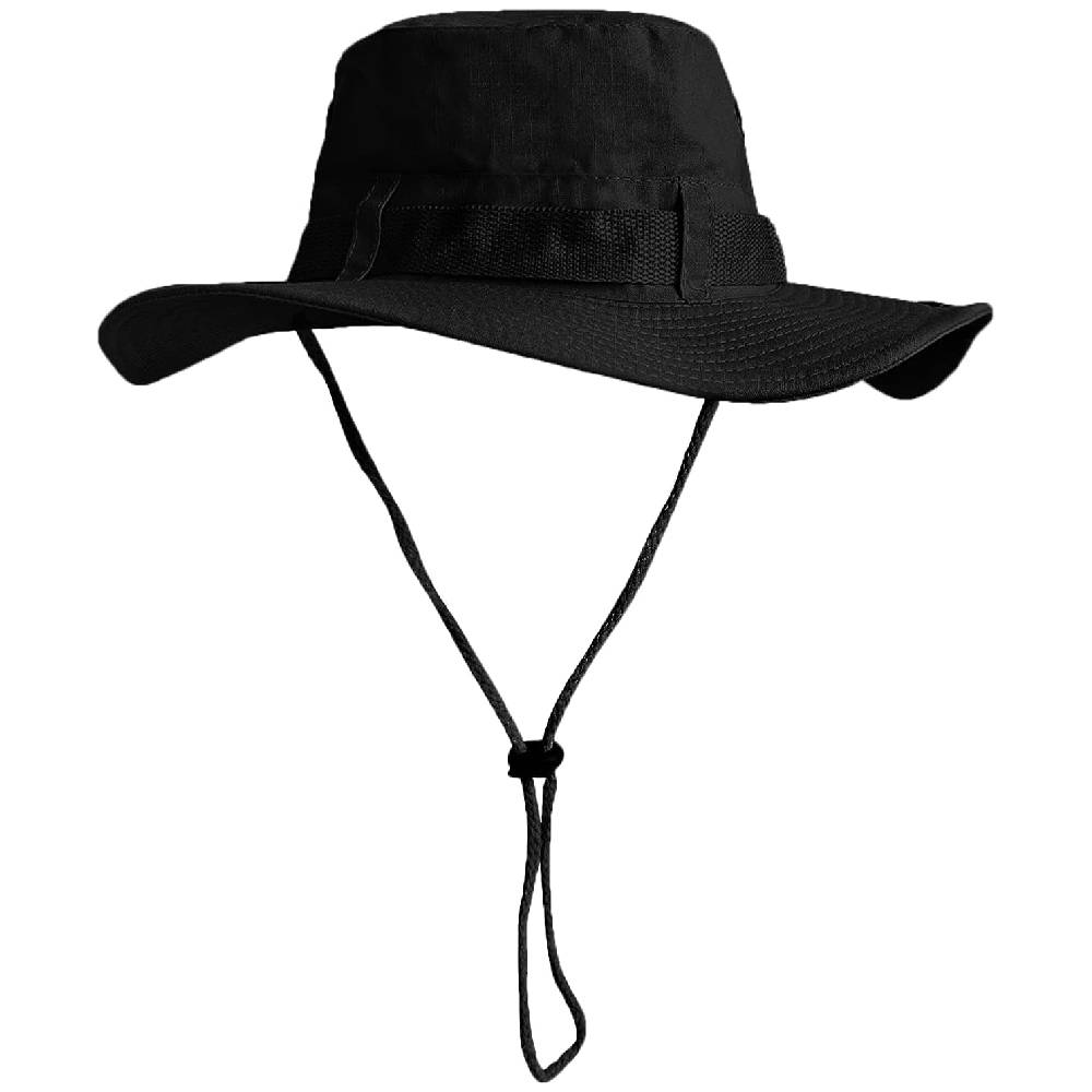 Sombrero Pescador Gorro Deportivo de ala ancha para el Sol Viaje Talla única Ajustable Negro