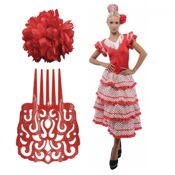 miniatura Vestido Sevillana de Fiesta para Feria de abril Andaluz con Peineta y Flor