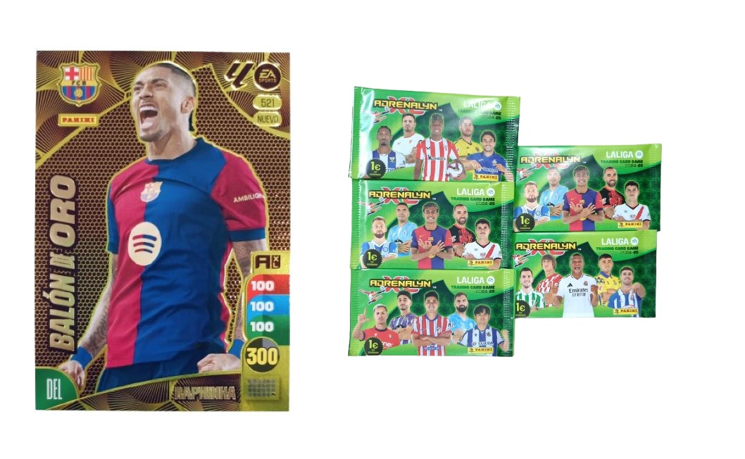 Lote Raphinha Nuevo Balón de Oro + 5 sobres básicos de Actualización Adrenalyn XL 2024 2025 24 25 Panini