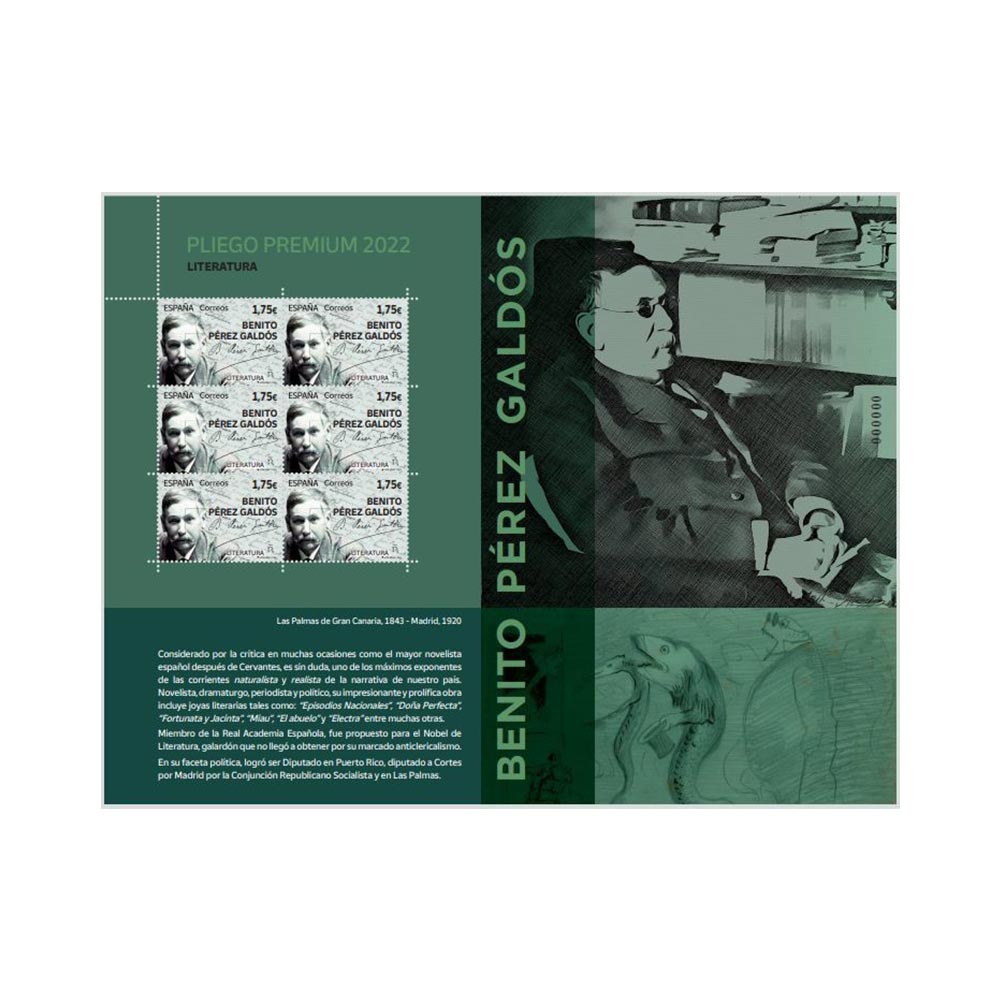 Sello Benito Pérez Galdós Correos edición especial pliego premium
