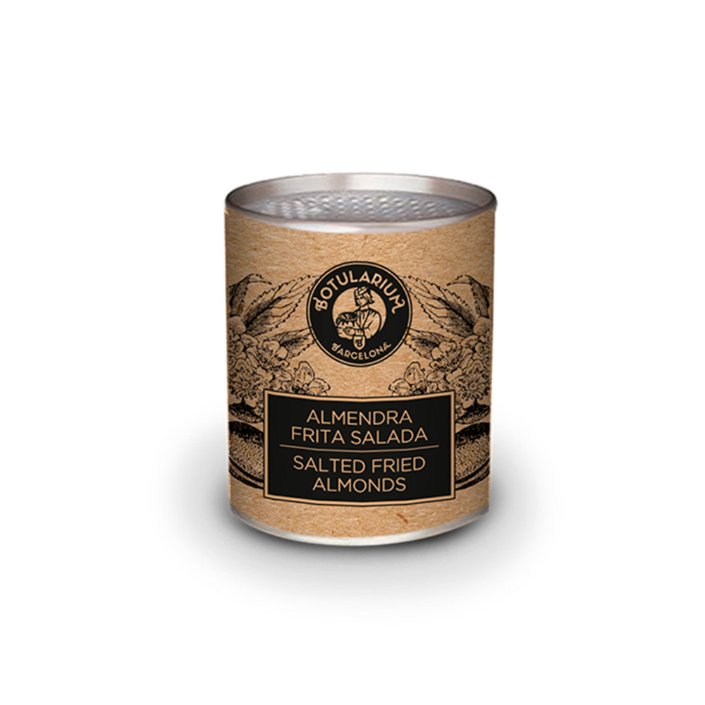 Almendras repeladas fritas saladas. Pack de 10 latitas minibar