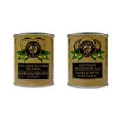 miniatura Aceitunas al limón y Aceitunas rellenas de ajo Botularium (Pack con 5 latitas minibar de cada)