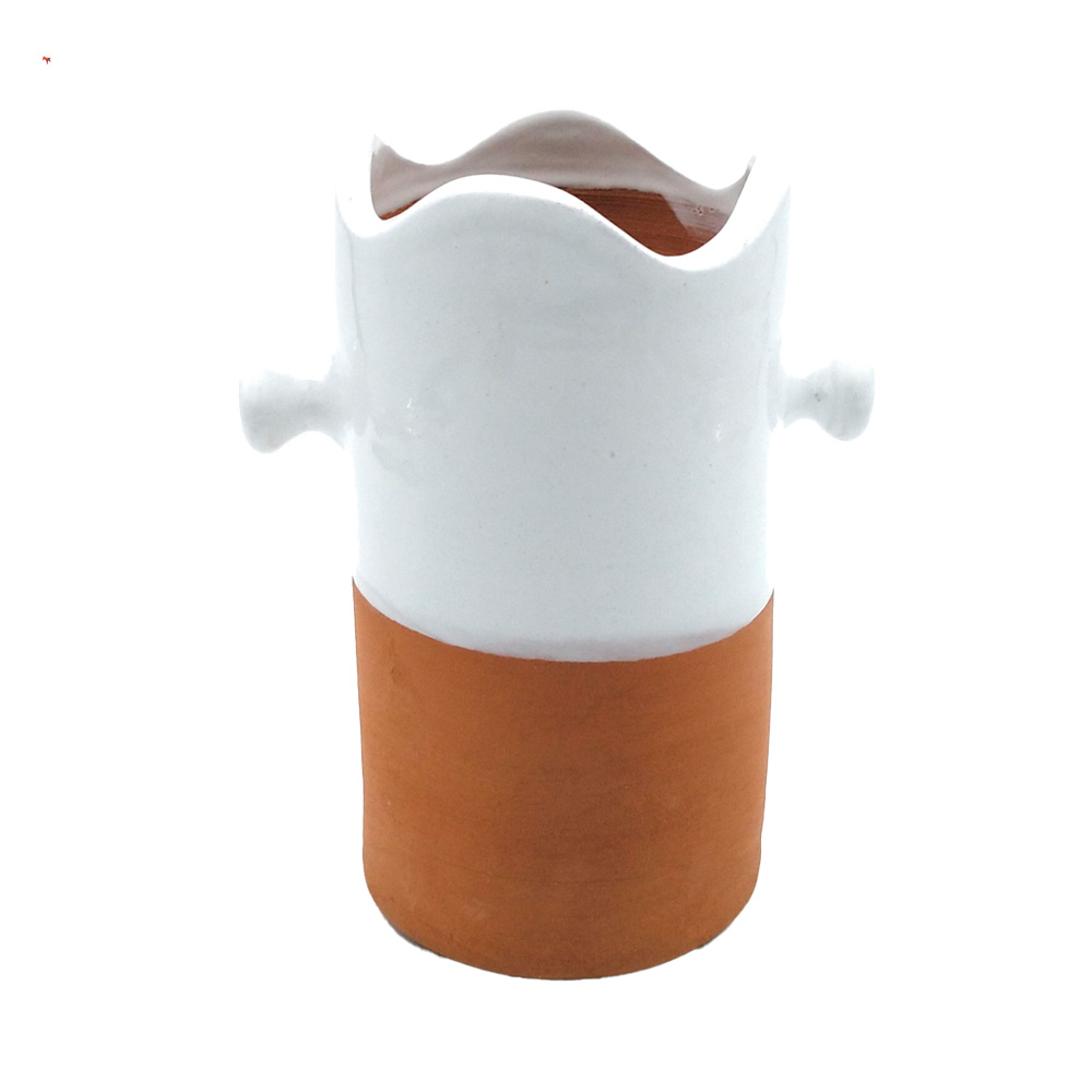 Botellero enfriador de barro y cerámica blanco - 23 x 12 cm