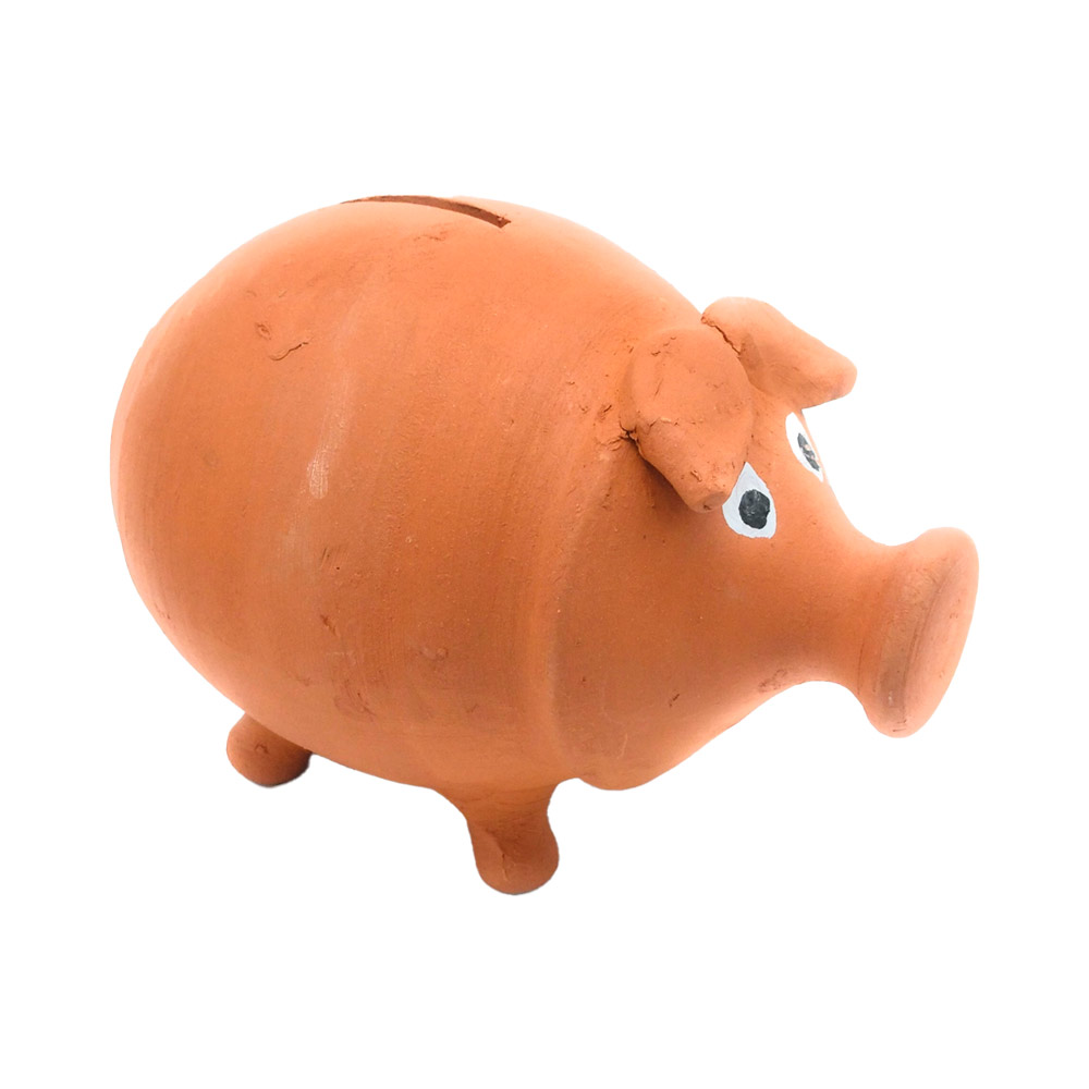 Hucha de cerdito de barro natural artesanal