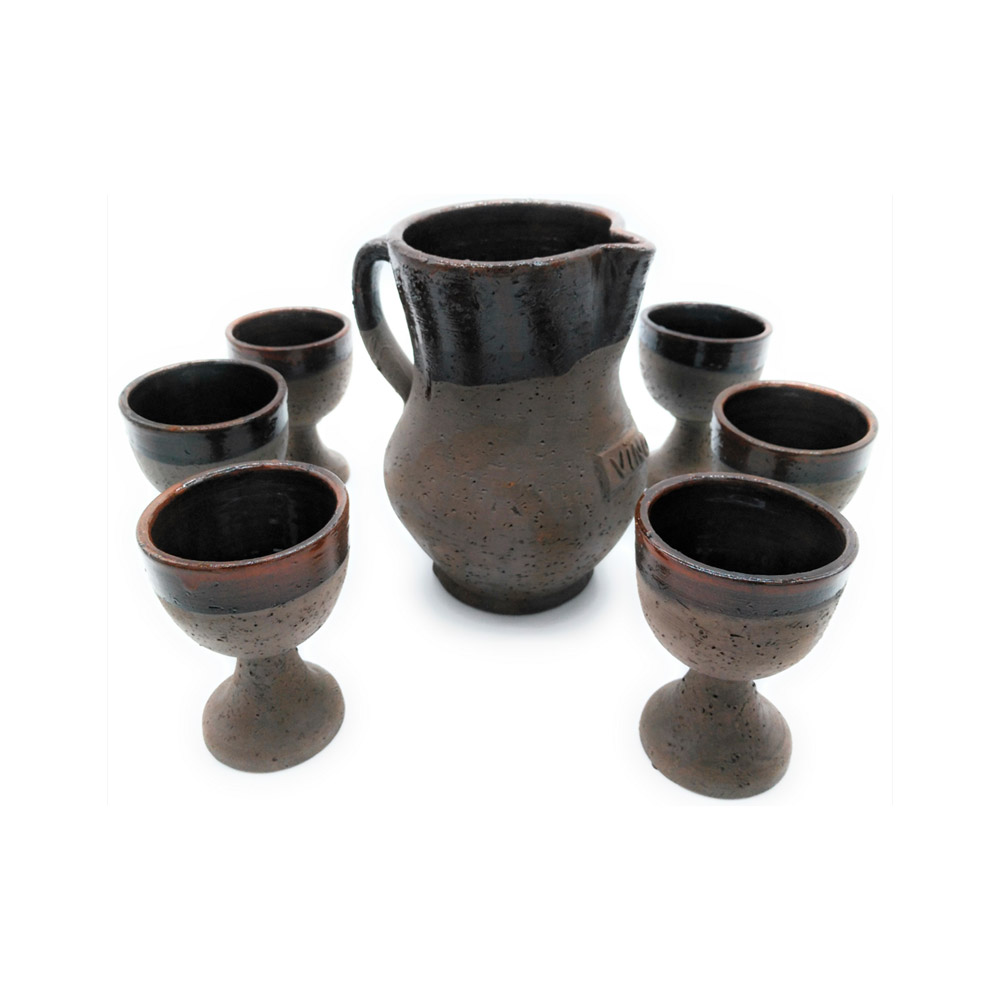 Juego de vino de copas con peana esmaltado