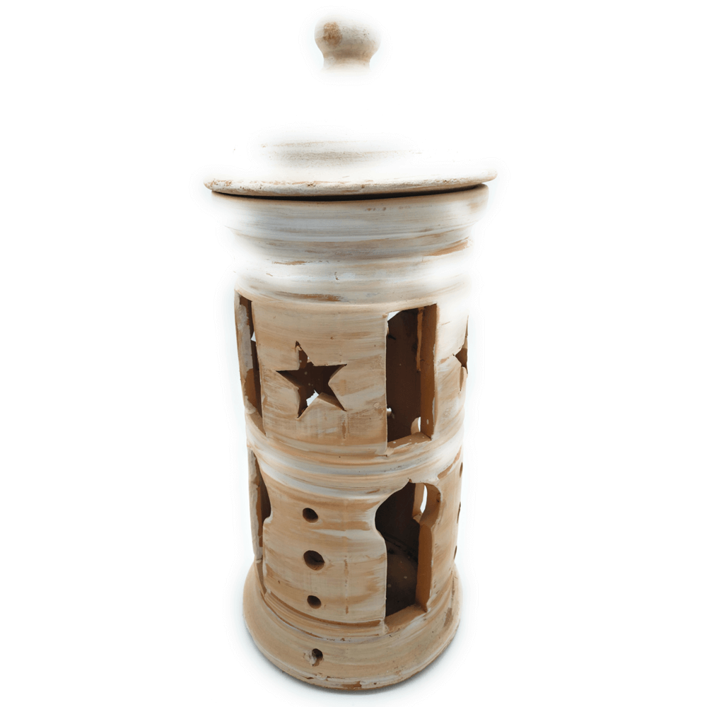 Lámpara farol de barro para jardín blanca - 50cm x 20cm / 60cm x 20cm / 70cm x 20cm