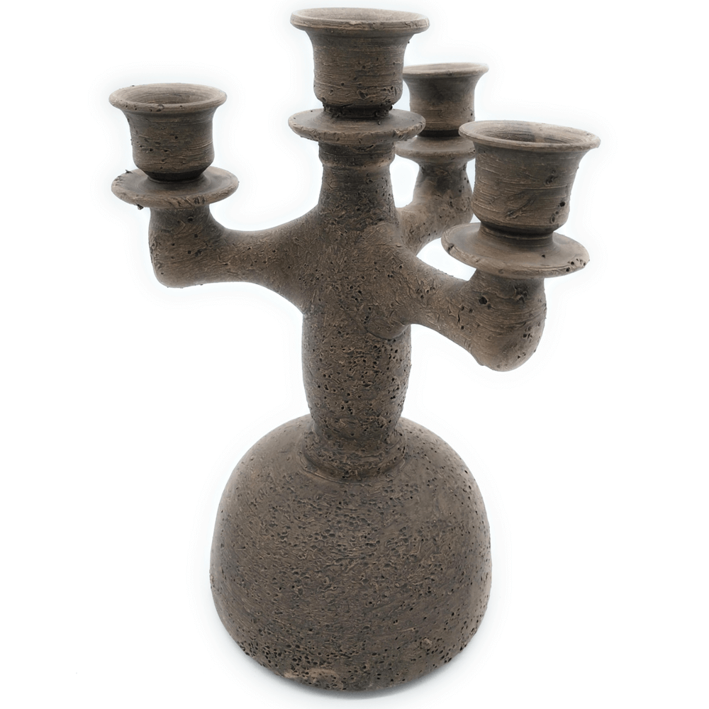 Candelabro de barro artesanal 4 brazos rústico - 30 cm x 18 cm