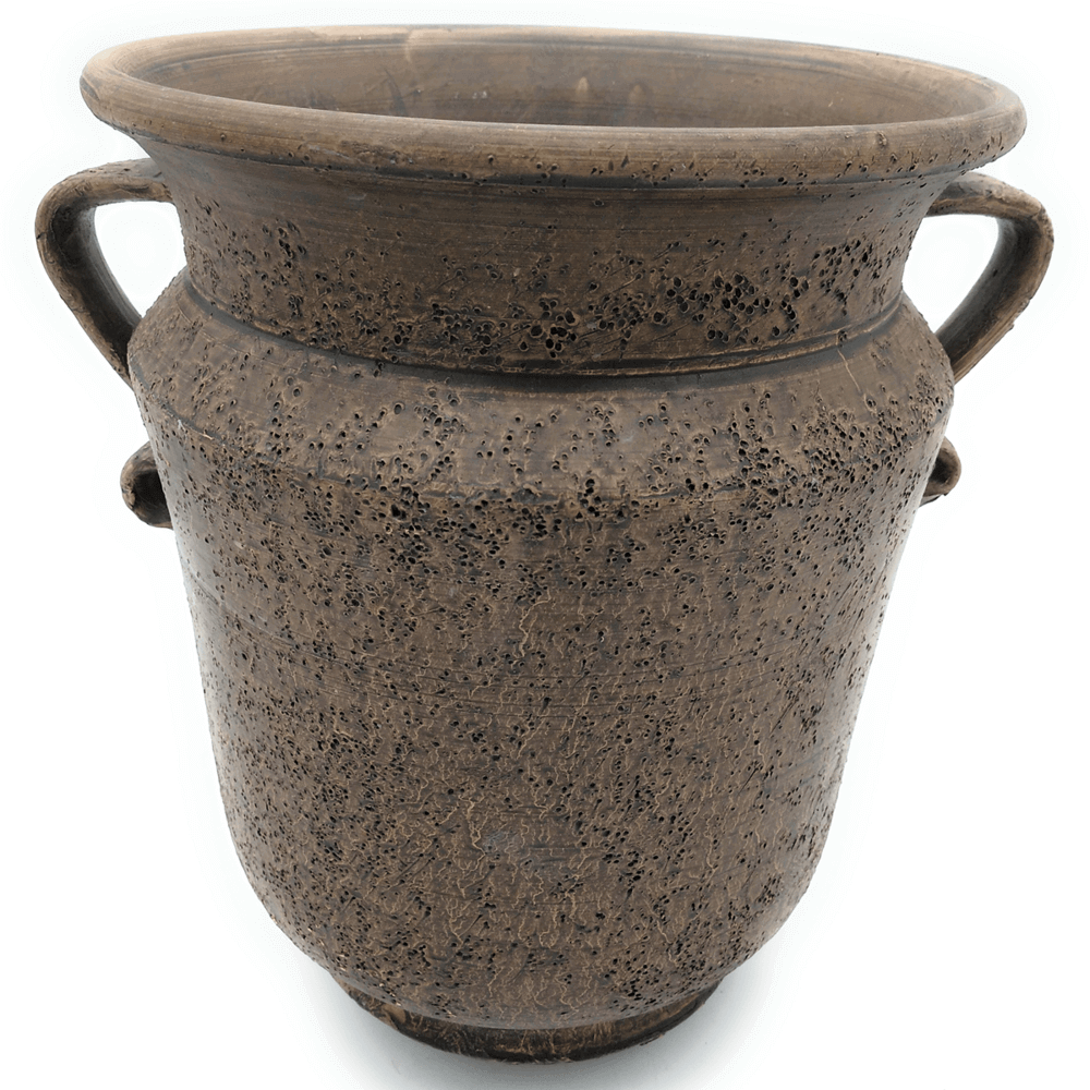 Maceta de barro rústica dos asas exterior e interior - 28x28cm