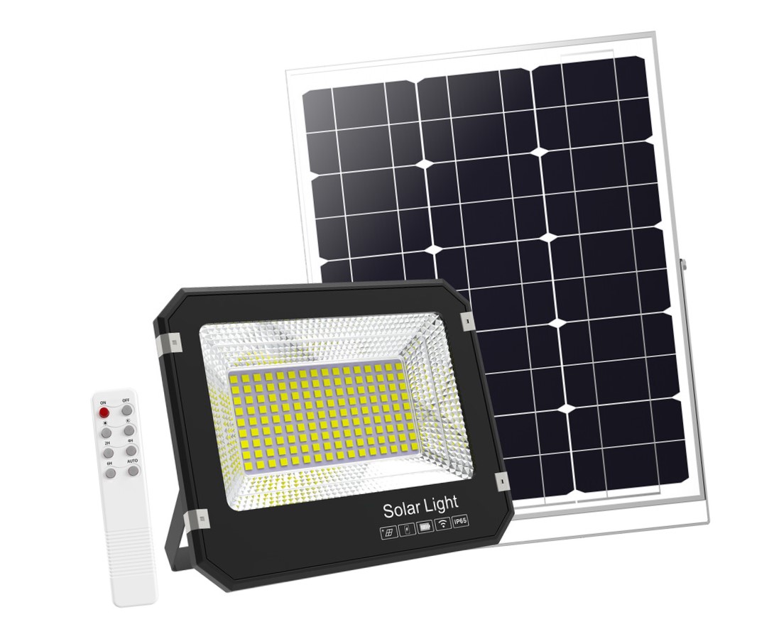 Foco solar 1500 lumens con panel y mando a distancia para exterior