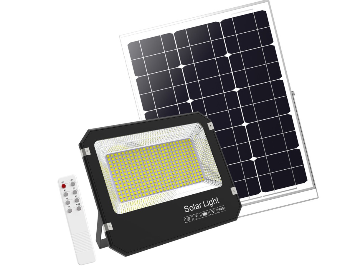 Foco solar 3500 lumens con panel y mando a distancia para exterior