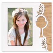 miniatura Marco Comunión Personalizado con tu foto 10x15 cm - Color blanco y madera natural con decoración perforada