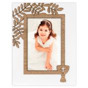 miniatura Marco Comunión Personalizado con tu foto 10x15 cm blanco y marrón - Con decoración floral 3D y cáliz