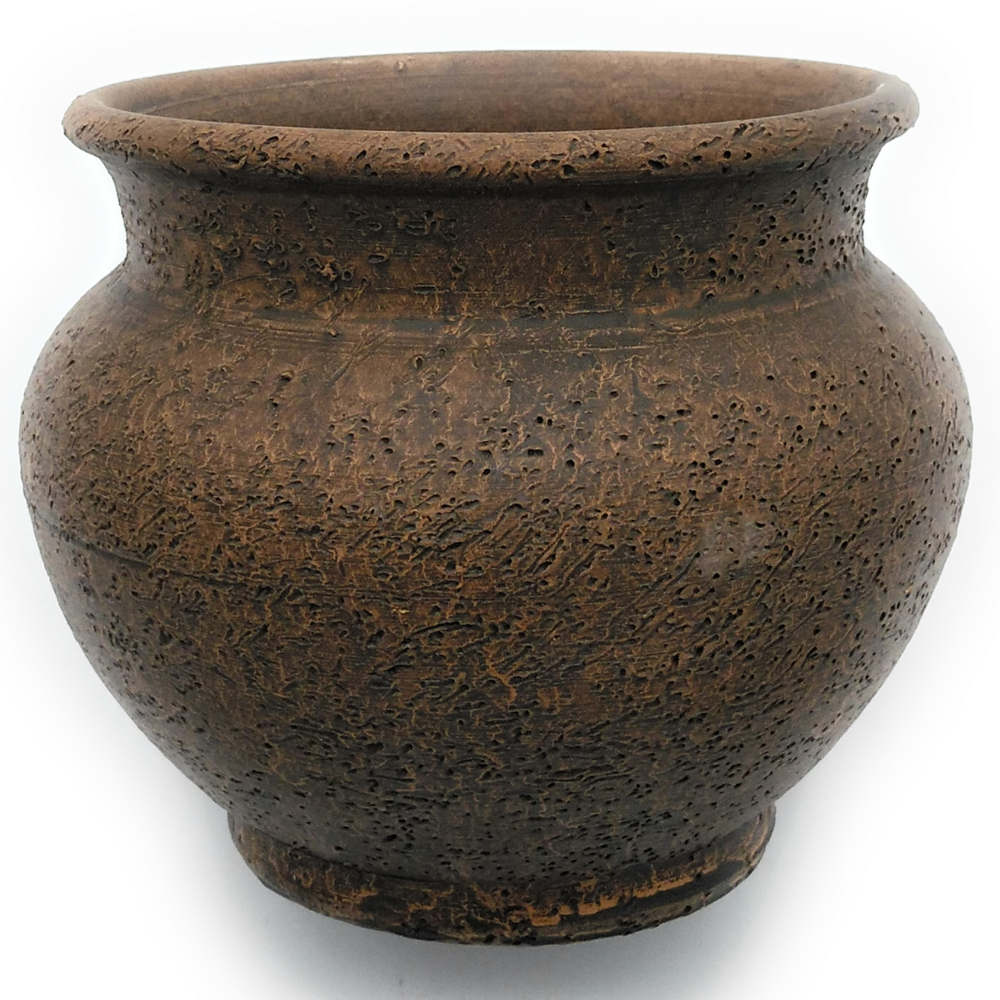 Alfarería Zabala Maceta de barro rústica centro redondo exterior e interior