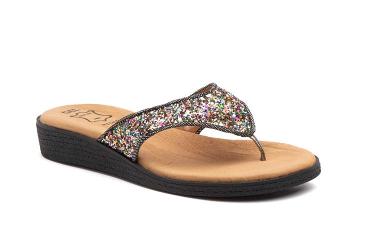 Sandalias de piel tipo chancla con un elegante diseño de tiras brillantes - Tallas 35 a la 41
